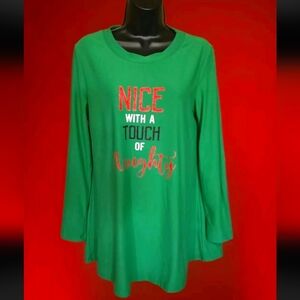 Christmas Nice With A Touch Of Naughty Ladies Med Green Long Sleeve Tunic READ